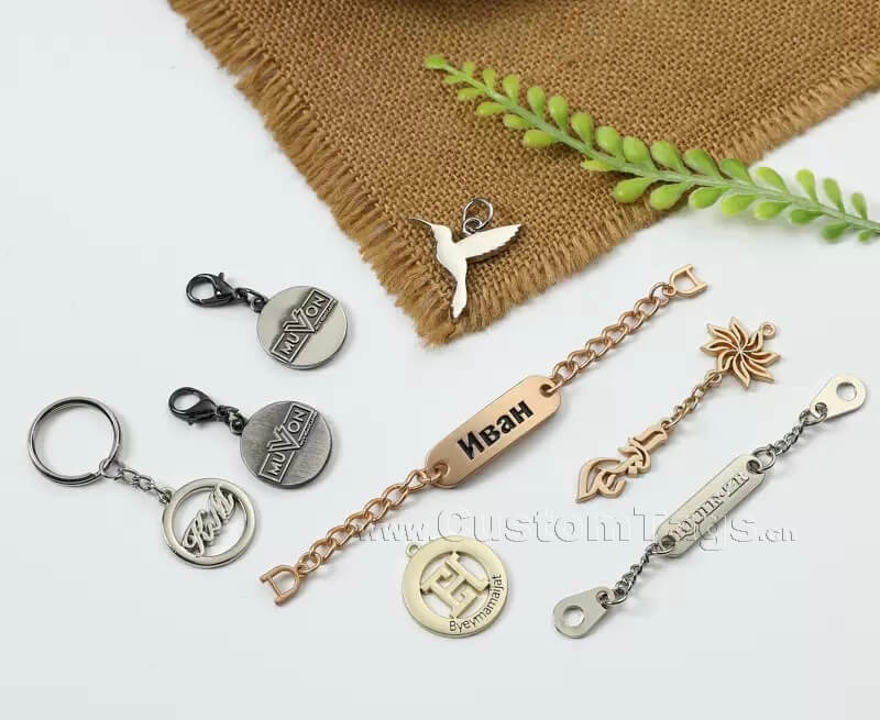 High-end custom metal labels with chains for clothing
