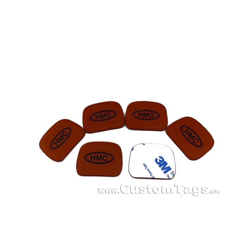 Custom leather labels & Tags backing fixing method ： 3M adhesive