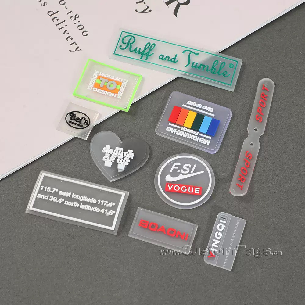 custom transparent and semi transparent silicone labels for clothing