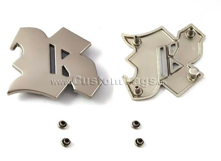 custom metal labels and tags with rivet right angle