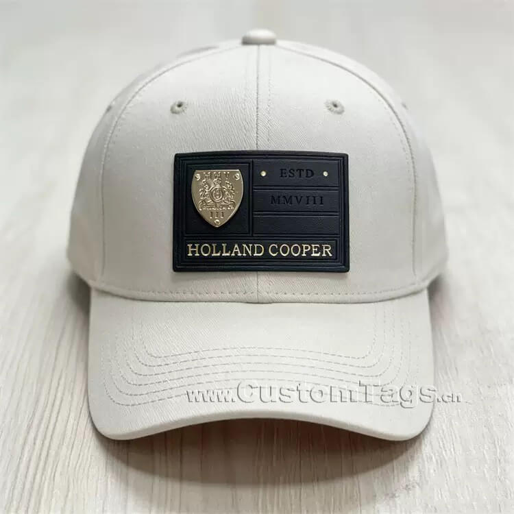 custom metal leather labels for hats