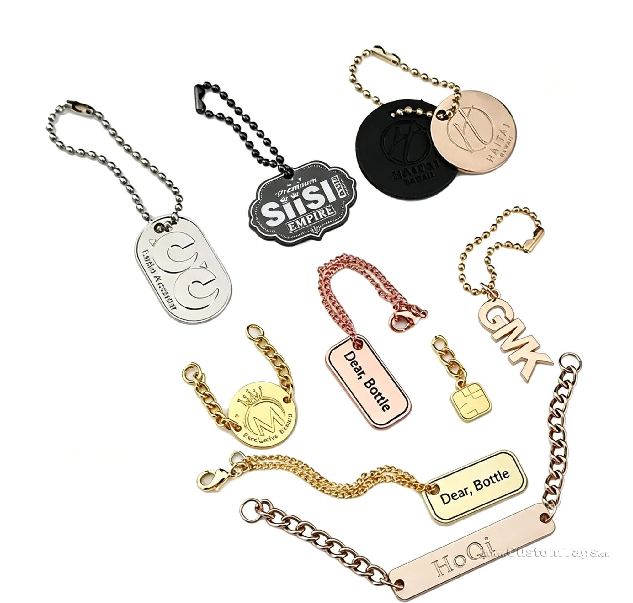 custom metal clothing tags and tags with metal chains
